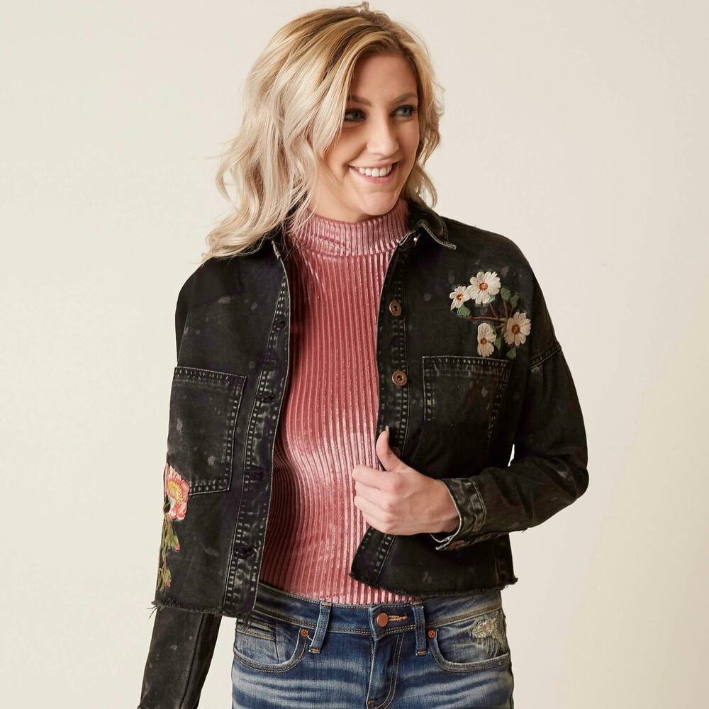 Dance and Marvel Floral Embroidered Cropped Jacket